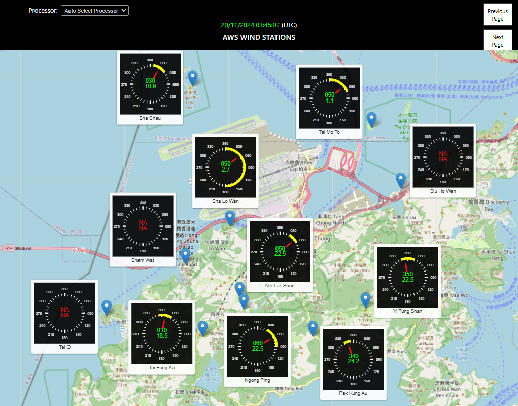 A display of all wind data around the Airport